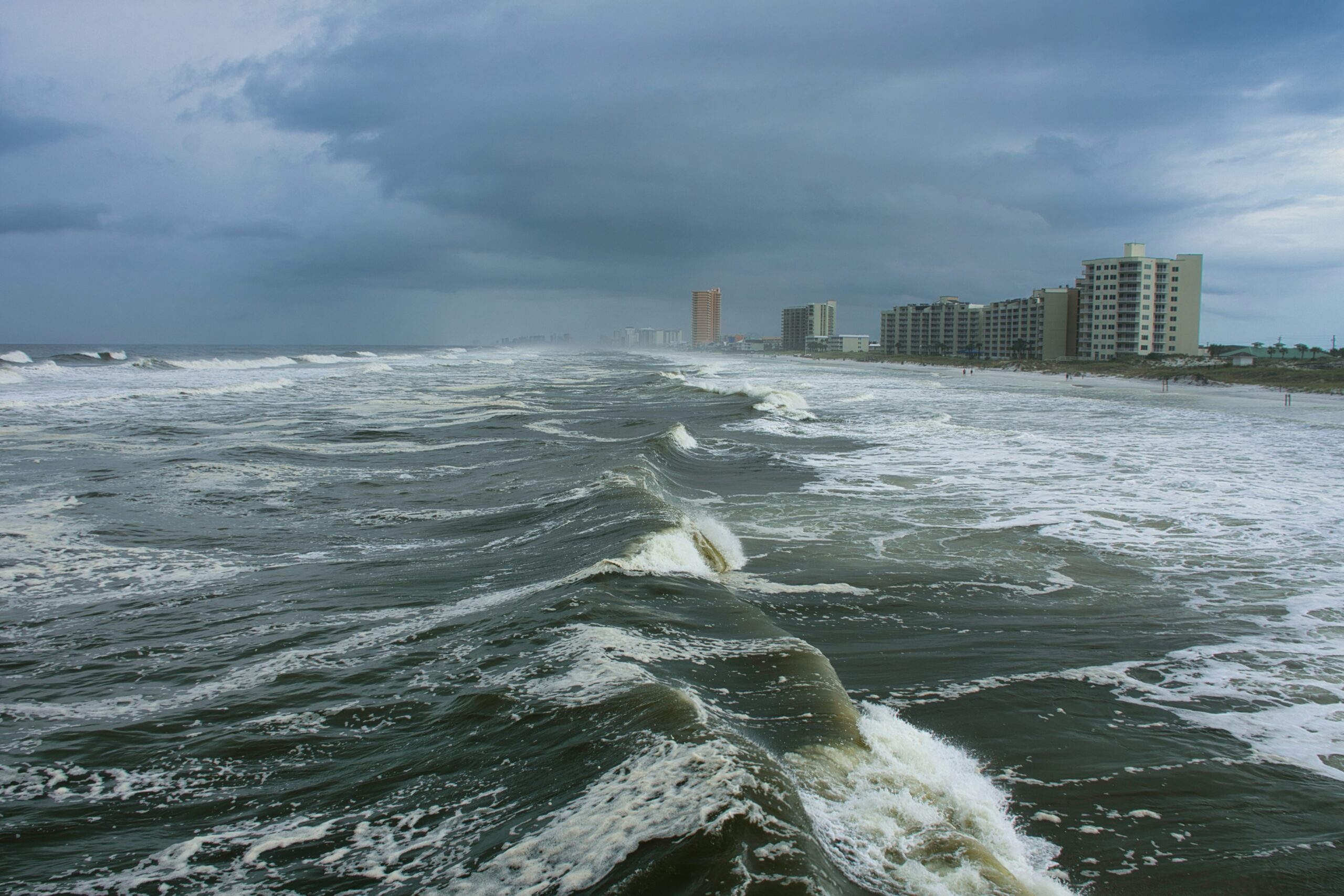 Photo of the Miami coastline during a category 2 hurricane